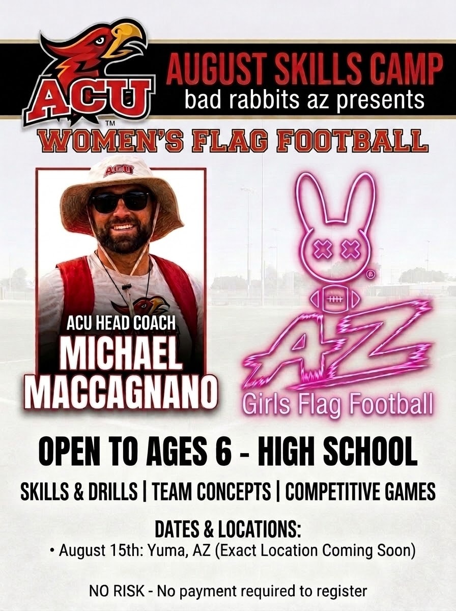 ACU Women's Flag Football Skills Camp flyer — August 15, 2026